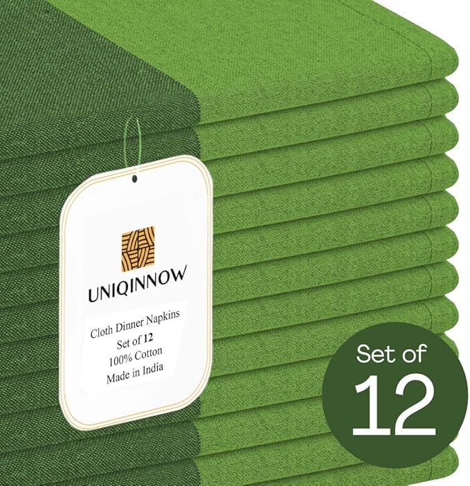 Set of 12 Cloth Dinner Napkins Cotton - Soft Durable Washable - Ideal for Farmhouse Party Wedding Christmas - Perfect Everyday Use Table Linen 18x18 inch Cloth Napkins Green