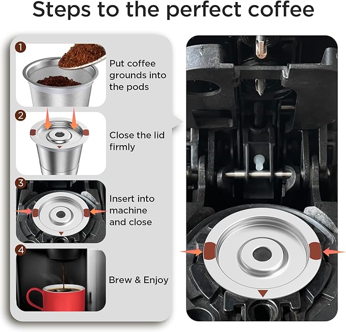 Reusable K Cups for Keurig, Stainless Steel Refillable Coffee Pods Metal K Cup Reusable Coffee Filter for Keurig1.0 & 2.0 K-Classic K-Elite K-Express K-Mini, BPA Free Permanent Coffee Filter(4 pack)