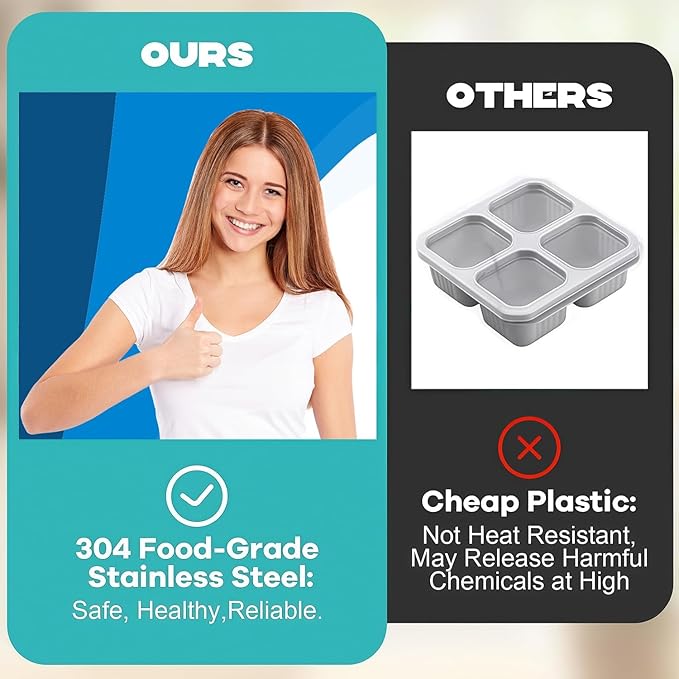 Stainless Steel Snack Containers, 6-Pack Reusable Grab and Go Containers with Lids, Dual Compartment Bento Box for Travel, Camping & Lunch Prep (Red)