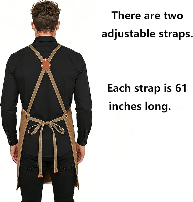AFUN Chef Aprons for Men Women with Oversized Pockets, 16-Ounce Cotton Canvas Cross Back Heavy Duty Work Apron (Brown)