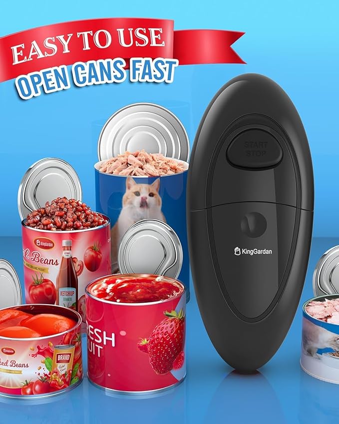 Electric Can Opener, Automatic Hands-Free One Touch, Smooth Edge Safety Cut, Battery Operated, Easy Open for Seniors, Arthritis Friendly, Compact Kitchen Tool Fits Most Can Sizes (Black)