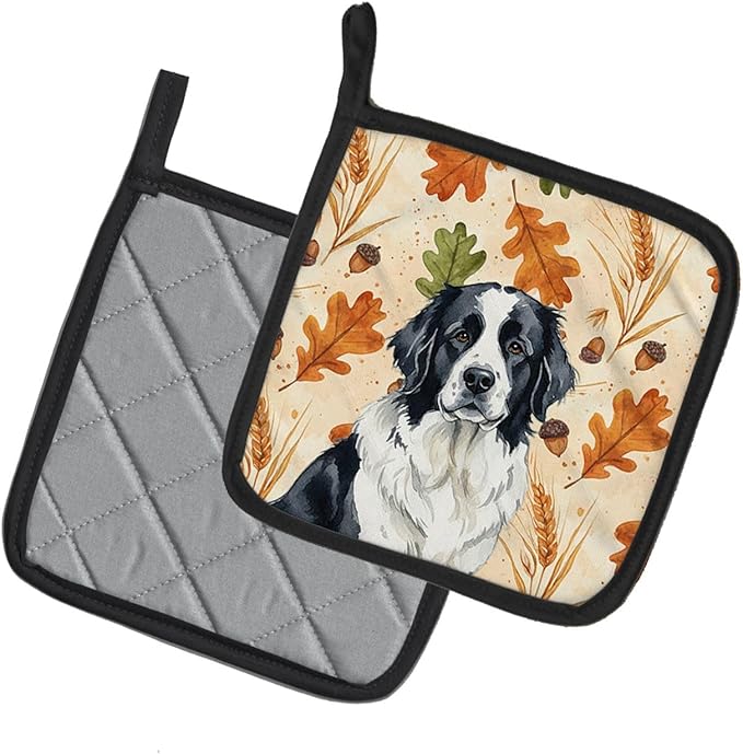 Caroline's Treasures Landseer Newfoundland Heirloom Fall Pair of Pot Holders Pair 7.5x7.5 Quilted Insulated Hot Pads Decorative Kitchen Gift Made in USA
