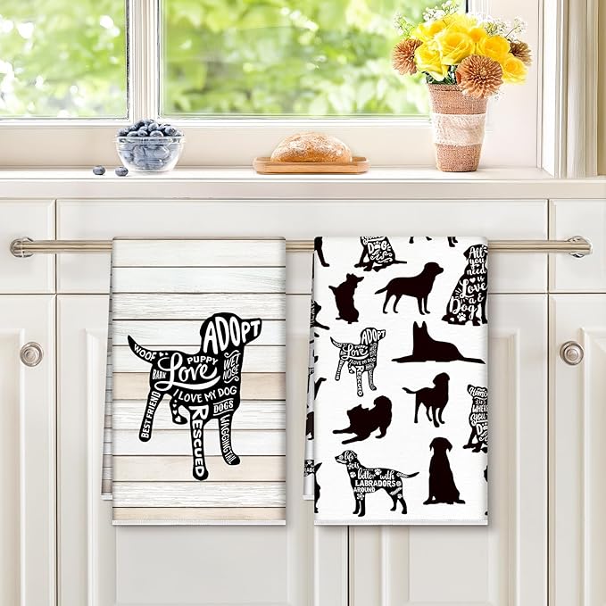 Funny Black Dogs Microfiber Kitchen Towels, Soft Absorbent Hand Towel 15.7 × 23.6 Inch, Thick Dish Cloth for Party Anniversary Holiday Decoration, Housewarming Gifts for Mom