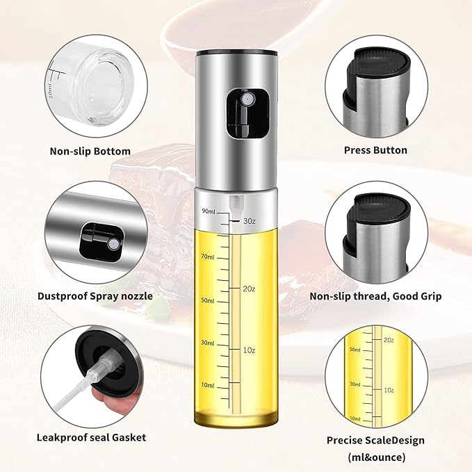 Oil Sprayer for Cooking, 2 Pack Olive Oil Sprayer Mister, Oil Spray Bottle for Kitchen, Portable Kitchen Gadget for Air Fryer, Baking, Salad, Grilling, Roasting,Olive Oil Dispenser Set