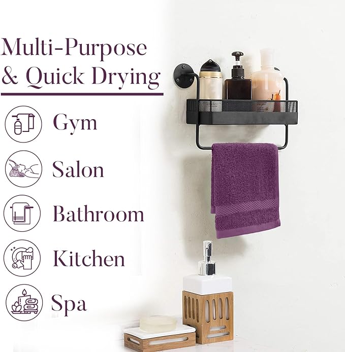 DAN RIVER 12-Pack Premium 100% Cotton Purple Passion Face Towels for Bathroom - Reusable Face Wash Cloths for Showering 12 X 12 Inches - 550 GSM Super Soft & Absorbent Luxury WashCloths for Body & Spa