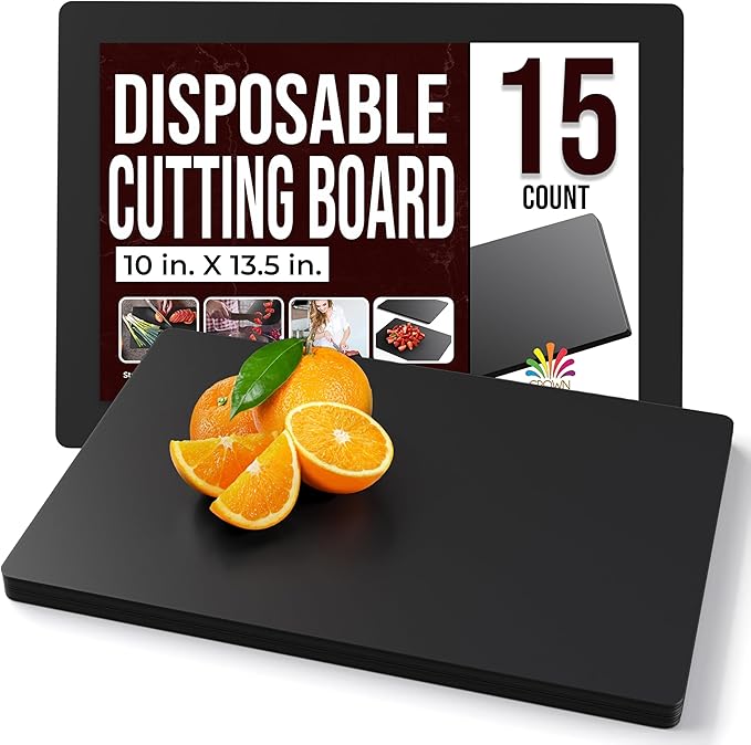 Crown Display Disposable Cutting Boards for Kitchen 15 Count Black Cutting Board 10 Inch X 13.5 Inch Flexible Cutting Boards For Kitchen ~ Patent Pending ~ Recyclable Disposable Cutting Board Sheets