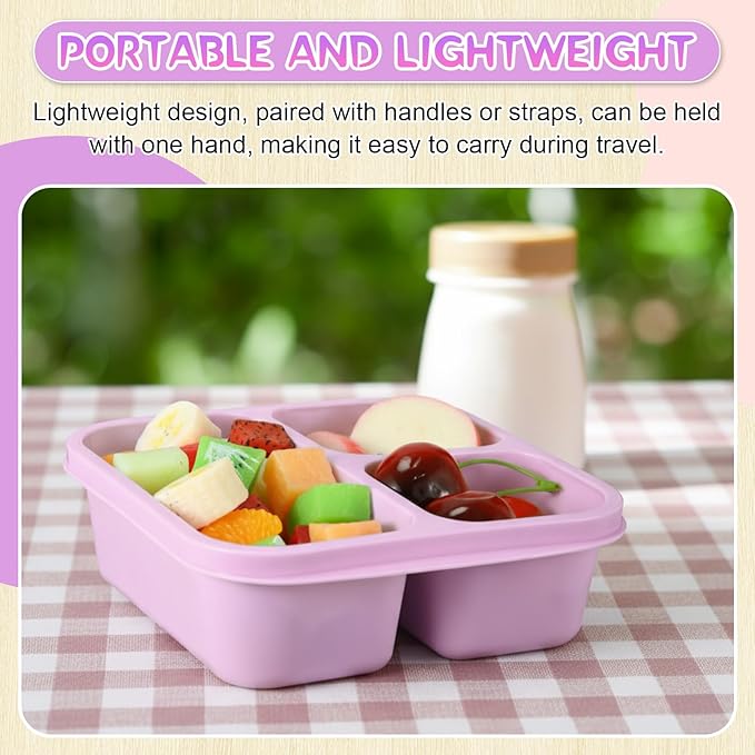 Honeydak 5 Pack Snack Containers 3 Compartment Bento Snack Boxes Divided Meal Prep Containers with Lids Reusable Adults Lunch Food Storage Box for School Work Travel(Pink Gray)