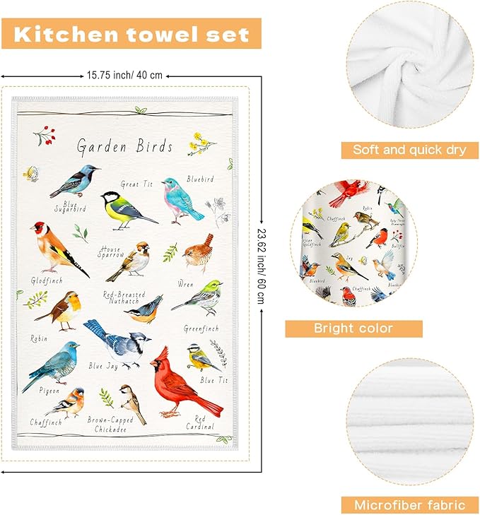 Birds Microfiber Kitchen Towels, Soft Absorbent Hand Towel 15.7 × 23.6 Inch, Thick Dish Cloth for Party Anniversary Holiday Decoration, Housewarming Gifts for Mom