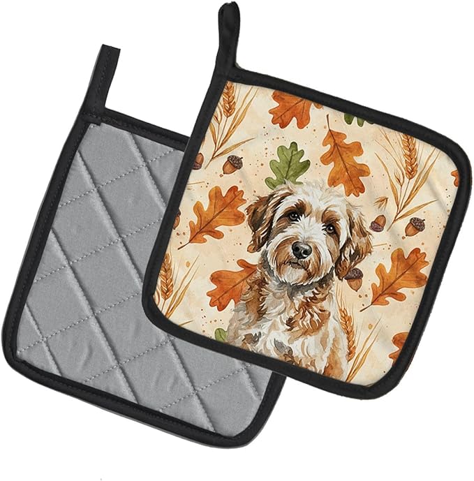 Caroline's Treasures Lagotto Romagnolo Heirloom Fall Pair of Pot Holders Pair 7.5x7.5 Quilted Insulated Hot Pads Decorative Kitchen Gift Made in USA