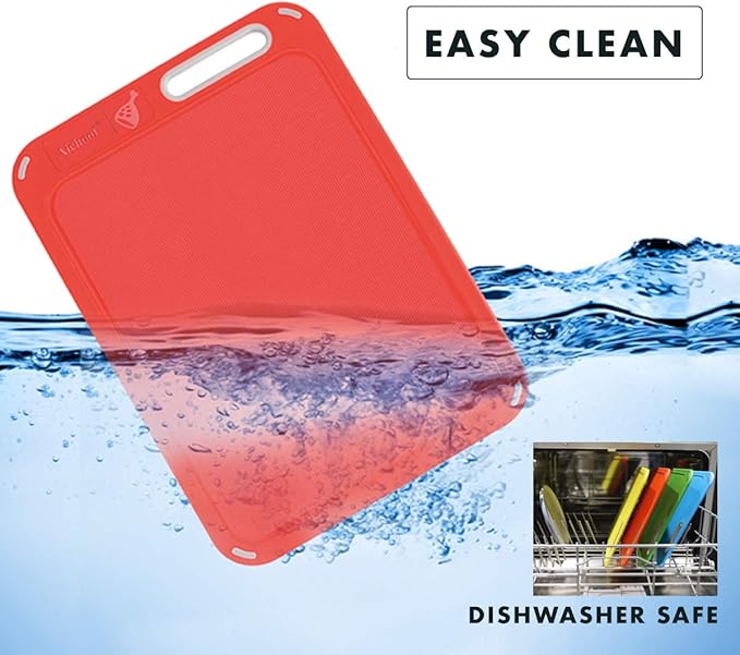 Plastic Cutting Board, Set of 4 with Storage Stand, Color Box Packed, BPA-Free, Preventing Cross-contamination of Different Food Types, Dishwasher Safe