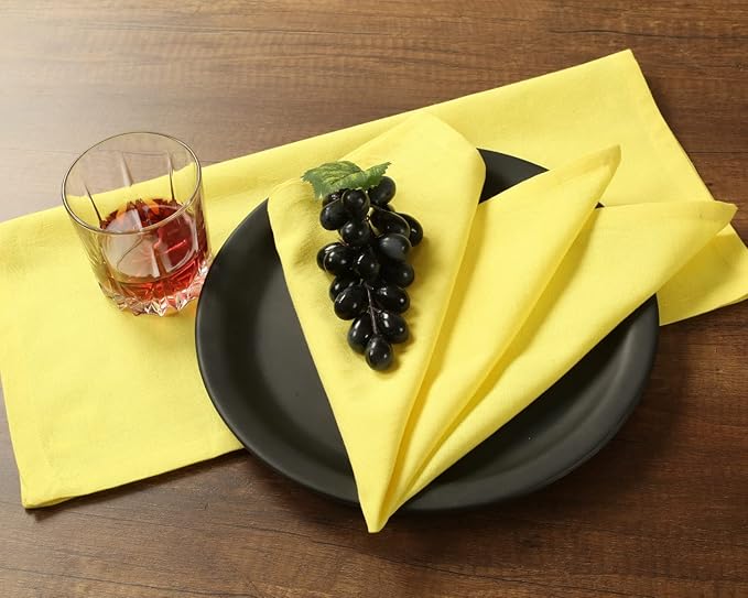 NATURALCRAFT Cloth Napkins Set of 12 Cotton Linen 18x18 Inch - Soft Durable Easter Washable - Ideal for Hotel Farmhouse Party Wedding Spring Summer Easter - Perfect Everyday Use (Lemon, Pack of 12)
