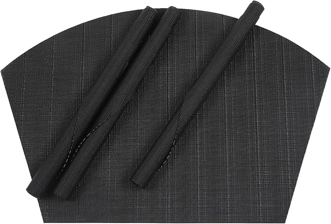 SHACOS Wedge Placemats Set of 8 Woven Vinyl Placemats for Round Table Curved Place Mats Wipe Clean Non Slip Reversible Table Mats Indoor Outdoor, Black