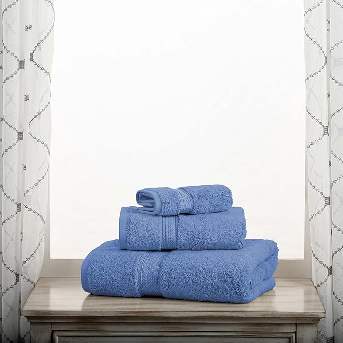 SUPERIOR Egyptian Cotton Pile 3 Piece Towel Set, Includes 1 Bath, 1 Hand, 1 Face Towel/Washcloth, Ultra Soft Luxury Towels, Thick Plush Essentials, Guest Bath, Spa, Hotel Bathroom, Denim Blue