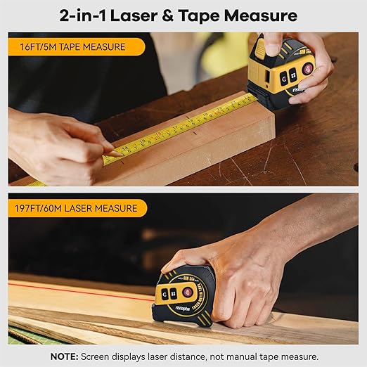 2-in-1 Laser Tape Measure - ristophe 197Ft Digital Tape Measure & 16Ft Measuring Tape with LCD Display - Pythagorean, Area, Volume Laser Measuring Tool for Construction & Woodworker (M/in/Ft Unit)