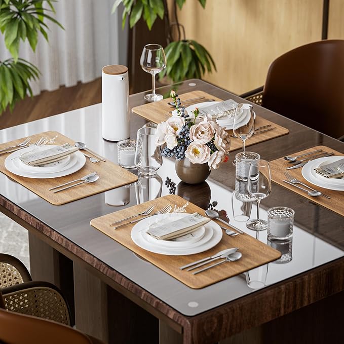 Aofmee Faux Leather Placemats Set of 6 - Waterproof - Wipeable - Washable - Heat Resistant - Anti Slip Stain Resistant Kitchen Dining Table Place Mats, Suitable for Indoor & Outdoor Use, Easy to Clean