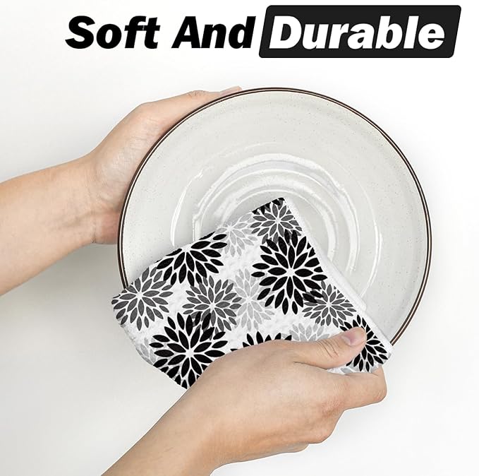Artoid Mode Black Dahlia Floral Kitchen Dish Cloths, 12x12 Inch Quick Dry Microfiber Dishcloths for Kitchen Premium Dish Rags Set of 2