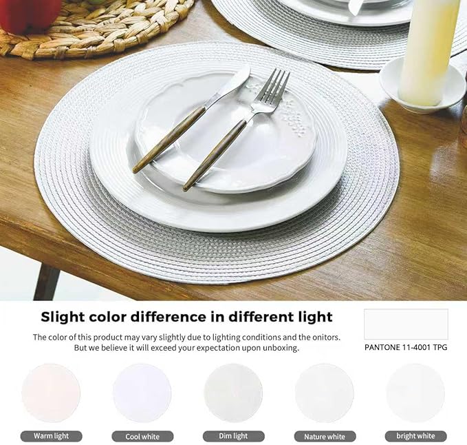 FunWheat Round Braided Placemats Set of 8 Place Mats for Dining Table Woven Washable Non-Slip Table Mats 15 Inch(Cream White,8pcs)