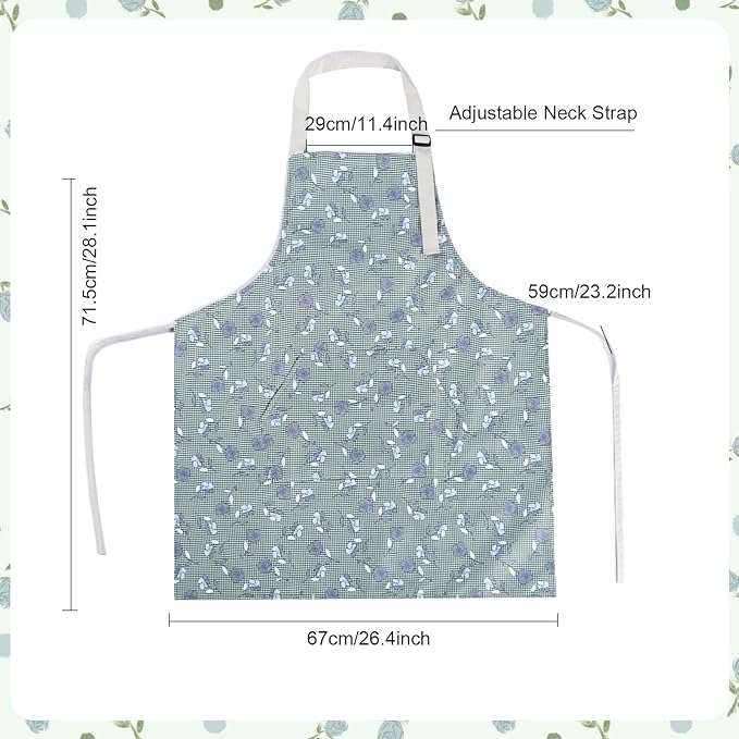 Apron for Women with Pockets, 3 PCs Waterproof Floral Apron with Adjustable Neck Strap for Cooking, Baking, Gardening, Art Craft