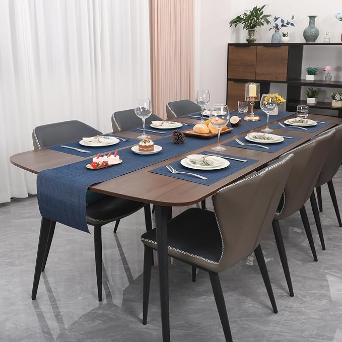 Myir JUN Placemats Set of 6, Vinyl Woven Placemats Place Mats Indoor Washable Table Mats Non-Slip Place mats for Dining Table (Dark Blue, Set of 6)