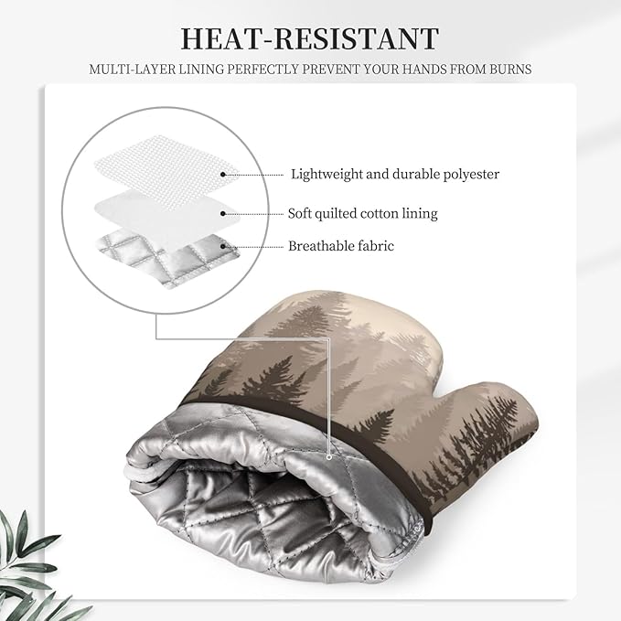 Deer Forest Pine Tree Oven Mitts and Pot Holders 4 pcs Set Silicone Deer Forest Pine Tree Kitchen Oven Mitt Gloves Pot Holders Non-Slip Heat Resistant Cooking Mitts Set for Baking BBQ