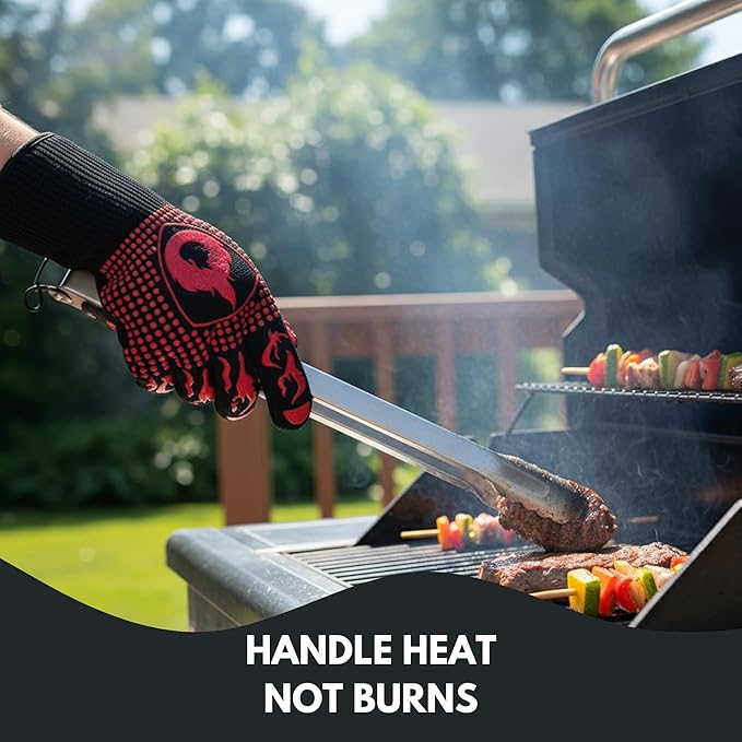 BBQ Grill Gloves, 1472°F Extreme Heat Resistant Grilling Gloves Non-Slip Oven Mitts Potholder, Perfect for Barbecue, Cooking, Baking, Fireplace, Smoker - 2 Pair