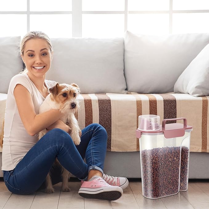 LEAWALK 5Lbs Airtight Cat Dog Food Storage Container with Upgraded Large Nozzle BPA-Free, Pet Food Storage Containers for Rice, Grain, Pet Food, Flour, Dog Treat Storage (Pink, 5L-1pack)