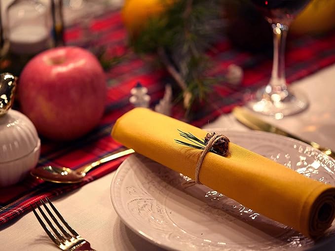 Gold Cloth Napkins Set of 12 Cotton, Matching Pumpkins Pines, Soft Comfortable Reusable 18"x18" (Harvest Gold)