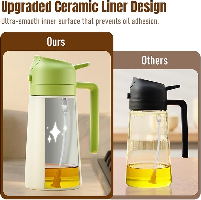 Baalaka Oil Sprayer for Cooking, Olive Oil Dispenser Bottle for Kitchen, 2 in 1 oil dispenser and oil sprayer, Stainless Steel Oil Bottles for Kitchen, Air Fryer BBQ Salad Baking (Green 16oz/470 ml)