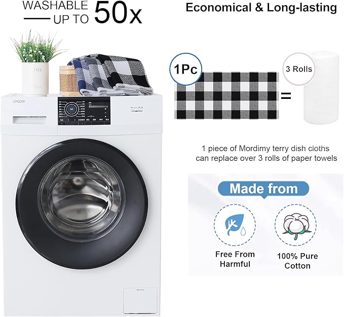 Mordimy Kitchen Towels and Dish Cloths Set, 28 X 13 Inch and 12 X 12 Inch, Set of 8 Soft and Super Absorbent Dish Towels for Drying Dishes, Black & White