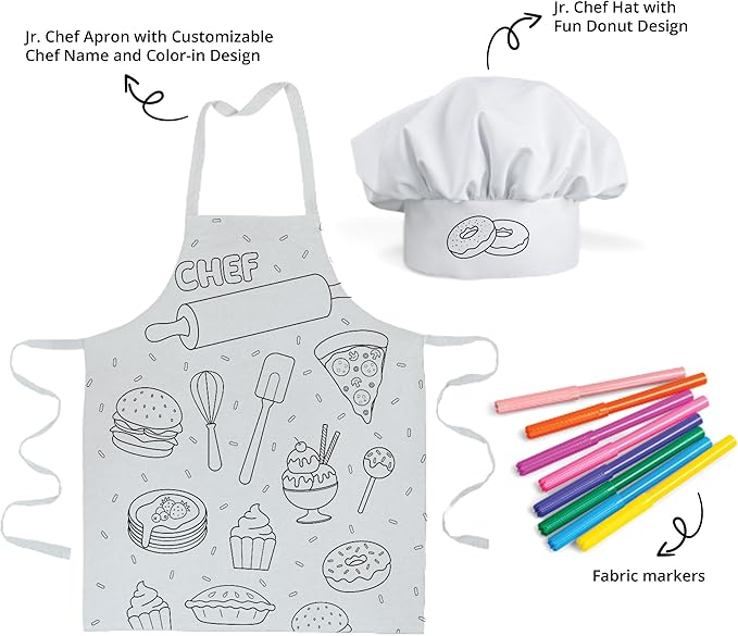 TOVLA JR. Apron Gift Set for Kids with Pocket for Boys and Girls, Comfortable Cotton Canvas for Baking and cooking