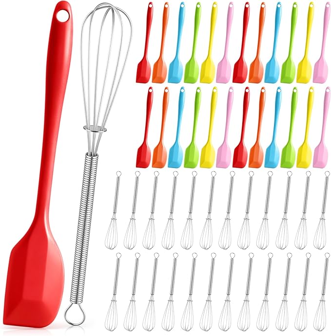 Baderke 24 Set Small Wire Whisk and Silicone Spatula Set Bulk for Cooking 7 Inch Mini Whisks Spatula Non Stick Flexible Kitchen Baking Tool Cookware for Cooking Party Favors Gift Supplies