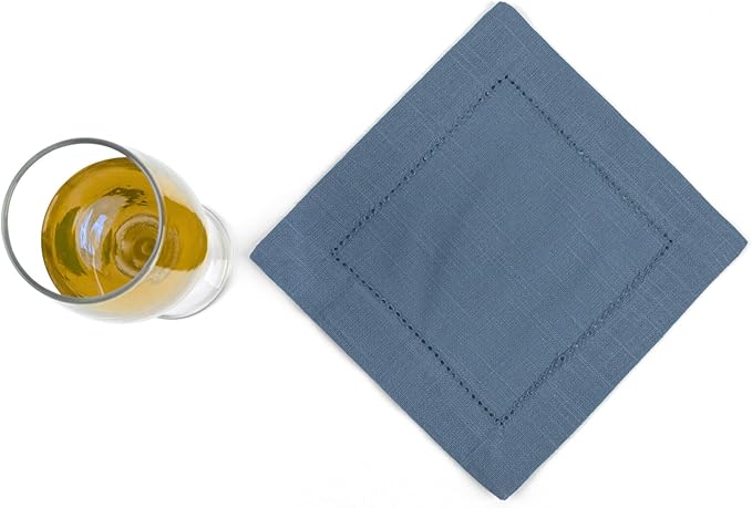 FINGERCRAFT Cocktail Napkins 6 x 6 Inch Premium Quality Cotton, Generous Hemstitch and Mitered Corner Set of 12 Coaster Cloth Stellar