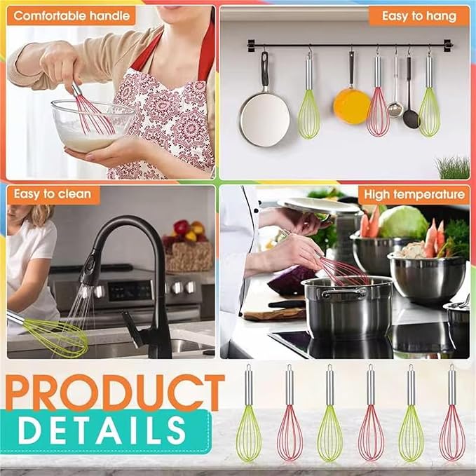 FoldTier 48 Sets 12 Inch Whisks Bulk DIY Fillable Whisk Gifts Colored Silicone Whisks for Cooking Heat Resistant Egg Beaters for Candy Holder Party Favors