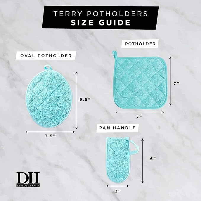 DII Basic Terry Collection Quilted 100% Cotton, Oval Potholder, Gray, 2 Piece