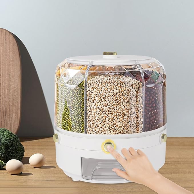 360° Rotatable Cereal Grain Dispenser Storage Box Kitchen Rice Container