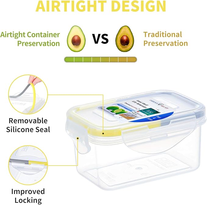 KIGI Small Plastic Food Storage Container for Snack, Lunch & Meal Prep, BPA-Free, Airtight lids, Rectangular Leak-Proof Mini Bento box, 6 oz / 0.75 Cup, 12 Piece Set