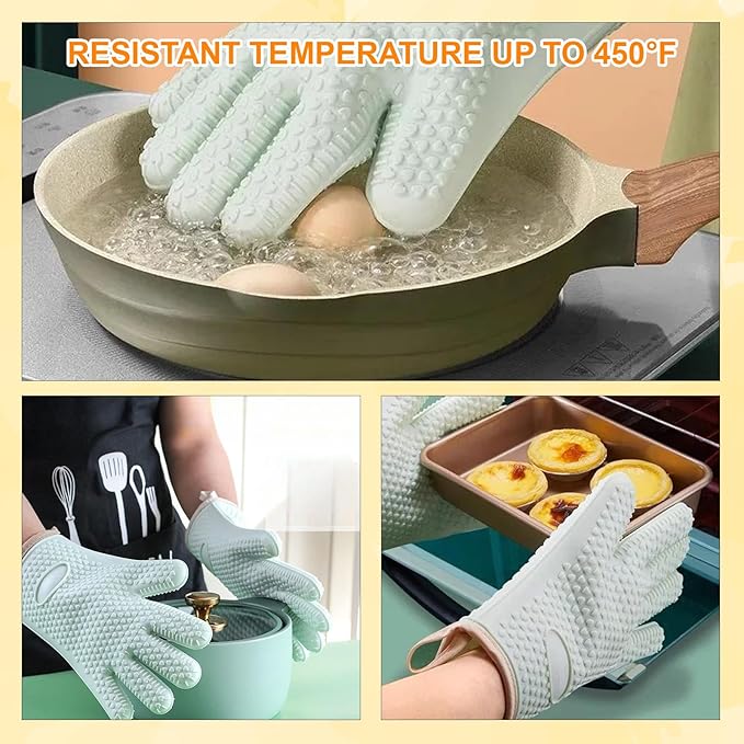 Silicone Oven Mitts, Silicone Cotton Double-Layer Oven Gloves Heat-Resistant up to 450°F for Baking, Cooking, BBQ Accessories