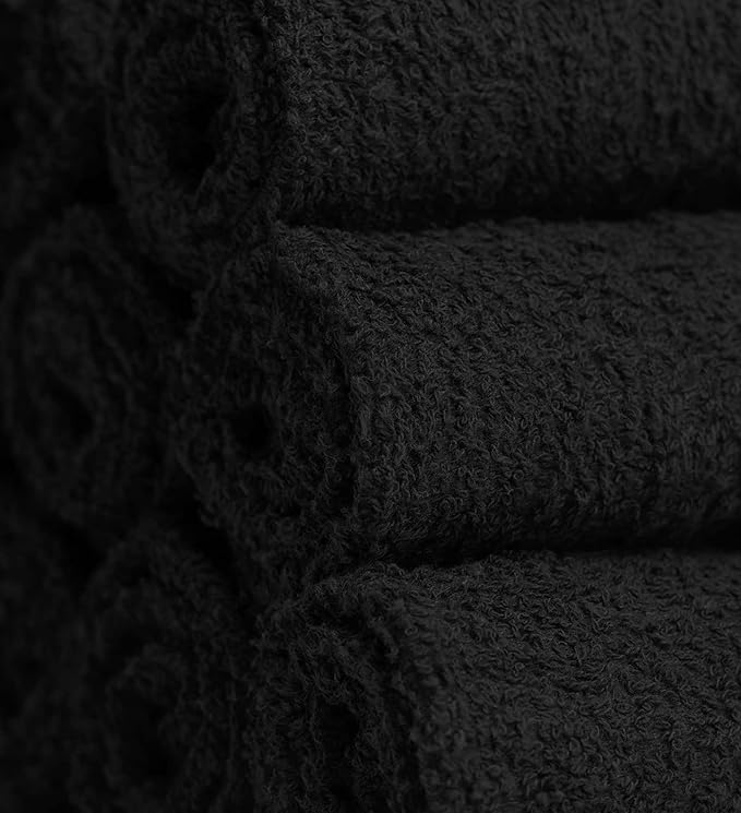 Softolle 100% Cotton Ring Spun Wash Cloths – Bulk Pack of Washcloths – 12x12 Inches – Wash Cloth for Face, Highly Absorbent, Soft and Face Towels (Black, 60 Pack)