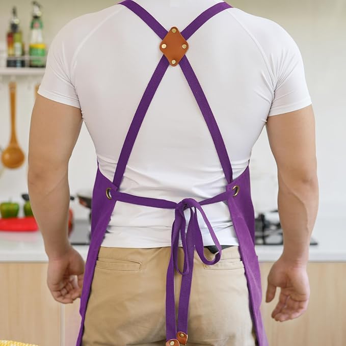 Aoomzoon Canvas Aprons for Men Chef Apron, Work Apron with Large Pockets - 16oz Heavy Duty Cross Back, BBQ, Cooking