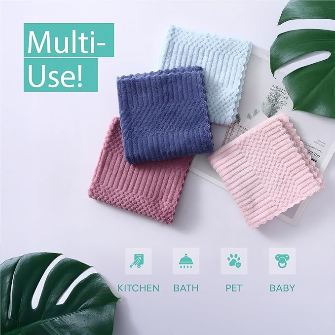 10 Pack Kitchen Towels and Dishcloths Sets, 12 X 12 Inches, Absorbent Dish Towels for Kitchen, Microfiber Cleaning Cloth, Dish Cloths for Washing Dishes (Multicolored)