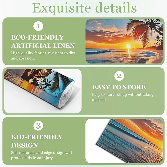 Tropical Beach Palm Tree Sunset Placemats Set of 6, Washable Heat Resistant Table Mat Linen Place Mats for Party Kitchen Dining Home Decor 12x18 Inch