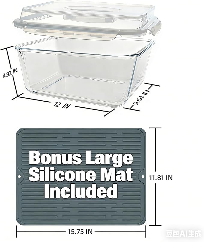 220oz/6500ml/28cup Extra Large Glass Storage Containers with Airtight Lid - Borosilicate Large Glass Food Storage for Rotisserie Chicken, Turkey - XL Big Glass Soup Bowls Freezer to Oven Safe