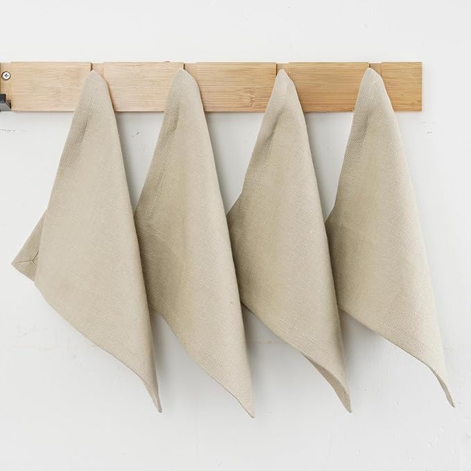 100% Linen Thick Washcloths with Loop - Linen Cloths Makeup for Face 4 Pack 10 x 10 Inch, Small Exfoliating Face Washcloth for Women Bathroom Travel,Dark Khaki