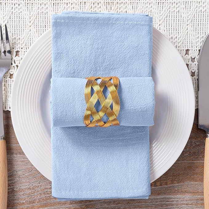 MLMC 8 Pack Blue Cloth Napkins Rustic Washable Cotton Linen Napkins Set of 8 17"x17" Reusable Dinner Napkins Cloth for Wedding Baby Shower Party Gathering Everyday Use