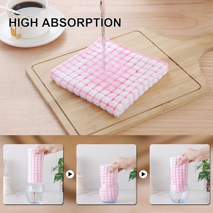 Kitinjoy Cotton 8 Pack Terry Kitchen Dish Cloths, 12 x 12 Inches Super Soft and Absorbent Dish Rags, Quick Drying Dish Towels for Washing Dishes, Mix Colour