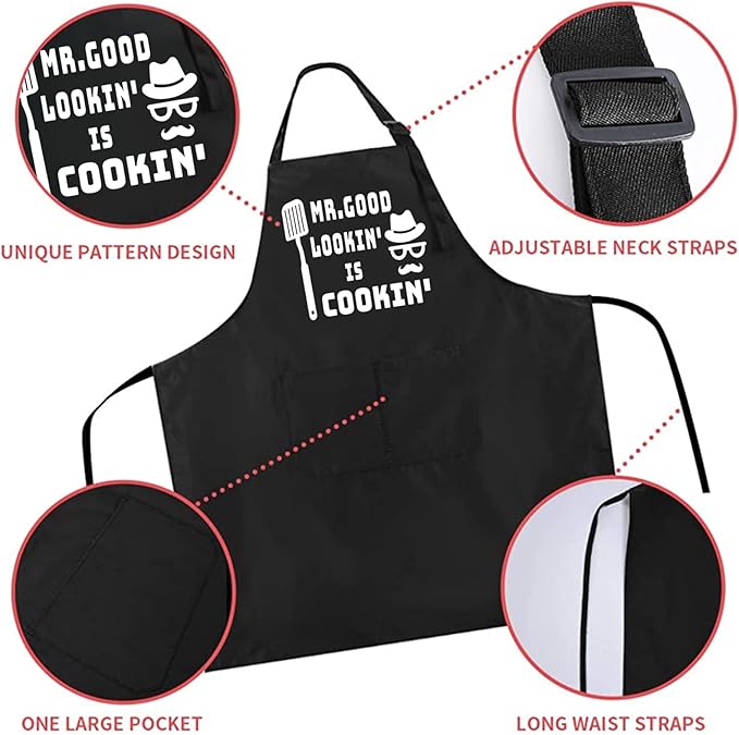 ZOORON Funny Cooking Chef Apron with Pockets BBQ Kitchen Work Aprons Birthday Father’s Day Grilling Gifts for Dad, Husband