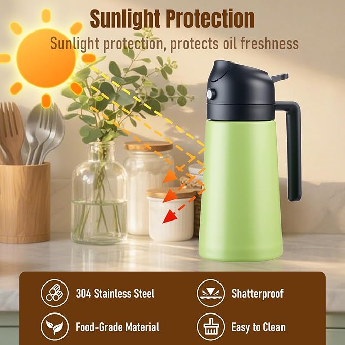 PARACITY 2 in 1 Oil Dipenser Bottle, Stainless Steel (Green-Black)