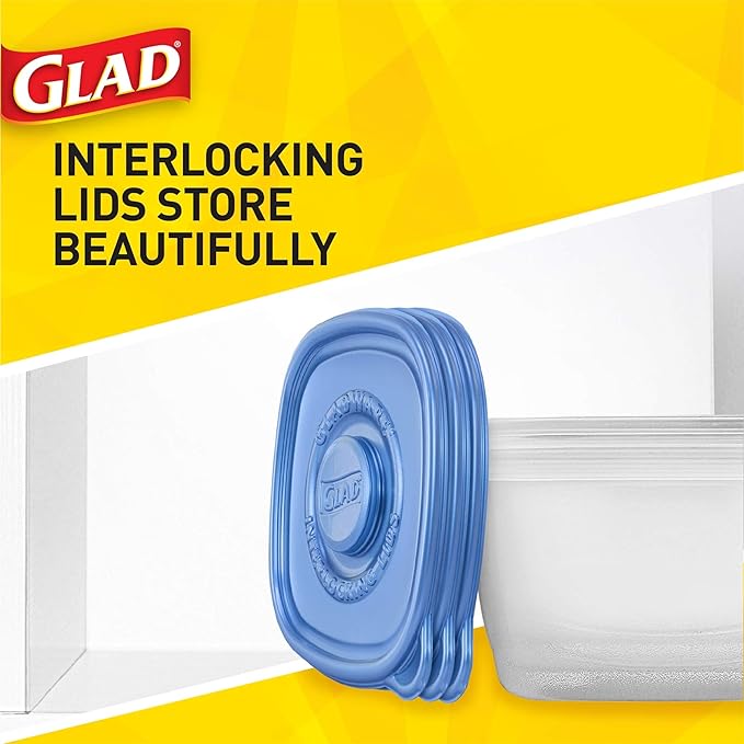 Glad GladWare Deep Dish Food Storage Containers with Lids, Large Rectangle BPA Free Plastic for Soups Salads and Meal Prep, Lock Tight Seal, Microwave Dishwasher Safe, 64 Oz, 3 Count - 6 Pack