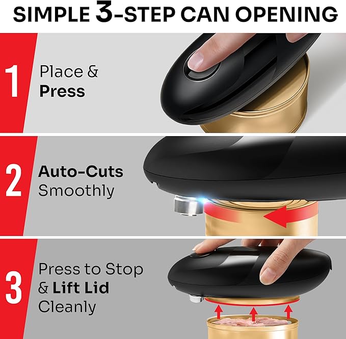 MUELLER HOME SmoothEdge Auto Electric Can Opener – Battery‑Operated One‑Touch w Magnet Lid Lifter – Portable Hands‑Free Automatic Can Openers for Seniors & Arthritis, Smooth‑Edge Cut Technology, Black