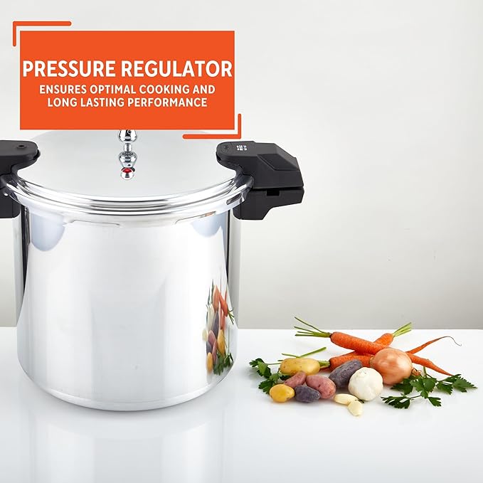 IMUSA USA A417-80808 22Qt Jumbo Stovetop Pressure Cooker with Regulator and Side Handles, Silver